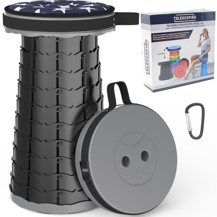 ALEVMOOM Telescoping Stool with Cushion, Portable Telescoping More Sturdy Capacity 440Ib,Collapsible Retractable Adjustable Folding Stool for Garden Hiking Fishing BBQ - Image 1